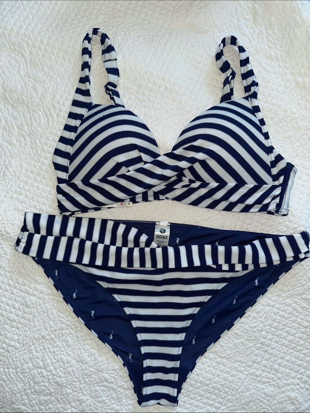 Fat Face Navy & White Striped Bikini Set